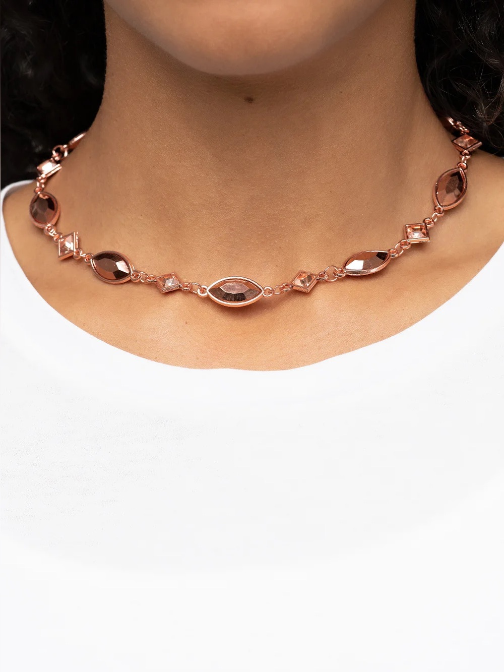 paparazzi Rose Gold Faceted Link Choker Necklace
